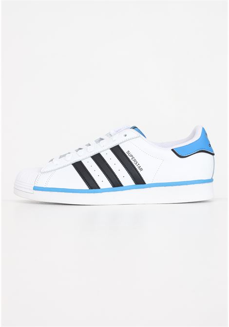 Sneakers bianca con dettagli neri e azzurri da uomo SUPERSTAR ADIDAS ORIGINALS | IF3640.